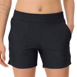 outfit spring Damen Badeshorts Badehose Kurze Schnell Trocknend Boardshorts Hohe Taille Gummibund Schwimmshorts Schwimmhose Bikinihose mit Taschen für Sommer Strand Wassersport XL Freizeit Schwarz von outfit spring