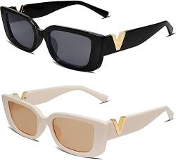 owlfun Damen Sonnenbrille,Sonnenbrille Damen Vintage,Retro Sonnenbrille,Sonnenbrille Vintage, 90er Sonnenbrille Retro Trendy,Sonnenbrillen FüR Frauen Und MäNner (Schwarz + Beige V) von owlfun