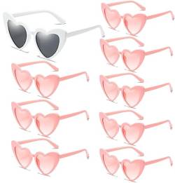 owlfun Herz Sonnenbrille,Heart Shaped Sunglasses,Party ZubehöR,Harry Styles Outfit,Herzbrille,Partybrille,Accessoires FüR Shoppingtouren Und Partys,Sonnenbrille Damen 9 PACK (8grau rosa + 1weiß) von owlfun