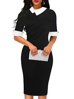 oxiuly Damen Retro Bodycon Knielang Formelle Büro Kleider Arbeit Bleistift Kleid OX276, Schwarz einfarbig, XX-Large von oxiuly