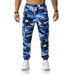 Camouflage Hose mit Reißverschlusstaschen Gym Workout Camo Jogger Sweatpants Trainingsanzug Jogginghose Militär Hose für Herren, Blau 2, 27-32 von oytto