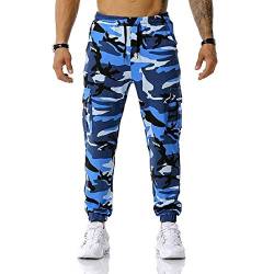Camouflage Hose mit Reißverschlusstaschen Gym Workout Camo Jogger Sweatpants Trainingsanzug Jogginghose Militär Hose für Herren, blau, 27-32 von oytto