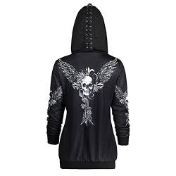 Damen Punk Reißverschluss Hoodies Totenkopf Reißverschluss Halloween Gothic Top Streetwear Jacke, 1, 42 von oytto