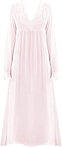 Damen Retro Palace Prinzessin Nachthemd Spitze Patch Tiefer V-Ausschnitt Langer Pyjama Reine Farbe Langarm Nachthemd Prinzessin Stil Nachtkleid Schlafshirt Nachthemd Nachthemd, rose, 42 von oytto