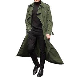 Herren Zweireihiger Trenchcoat Freizeitmantel Herren Lang Trenchcoat Revers Lange Ärmel Windbreaker Jacke, armee-grün, XX-Large Hoch von oytto