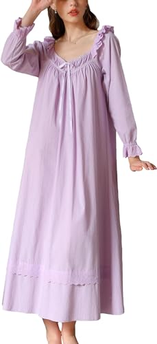 oytto Damen Prinzessin Nachthemd Vintage Victoria Langarm Nachthemd Nachtwäsche viktorianischen Stil Pyjama Nachtkleid, B-lila, 42 von oytto