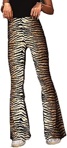 oytto Damen Schlaghose Persönlichkeit Hohe Taille Schlange Tiger Leopardenmuster Enge Yogahose, Tigermuster, S von oytto