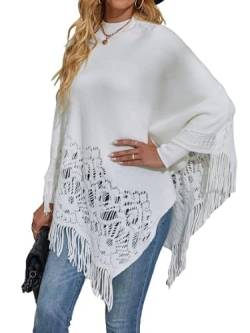 oytto Schals Umhänge Poncho mit Kapuze für Damen, Fledermaus-Pullover, Umhang, ausgehöhlt, gehäkelt, gestrickt, Schal, einfarbig, Quasten, asymmetrischer Poncho-Wrap, 1bs, Medium von oytto