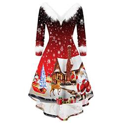 pageantry Weihnachtskleid Weihnachten Party Kleider Damen Weihnachtsmann Kostüm Samt Kleid Miss Santa Claus Kostüm Langarm Weihnachtskleider Weihnachtsfrau Midi Kleid Tunika (rot-6, XL) von pageantry