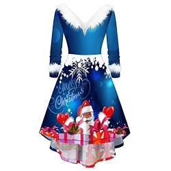 pageantry Weihnachtskleid Weihnachten Party Kleider Damen Weihnachtsmann Kostüm Samt Kleid Miss Santa Claus Kostüm Langarm Weihnachtskleider Weihnachtsfrau Midi Kleid TunikaBlau-1, L von pageantry