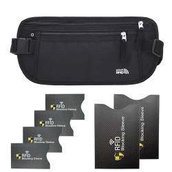 Unisex-Geldgürtel für Männer und Frauen, schmaler Reisepasshalter, RFID-blockierende Reisetasche mit verstellbarem Riemen, kleine Hüfttasche für Workout, Laufen, Reisen, Wandern, Schwarz & 6 Ärmel, von paissit