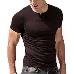 Alivebody Henley Herren-T-Shirt mit Knöpfen, langärmelig, schmale Passform, Baumwolle, coffee, S von palglg