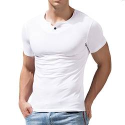 Alivebody Henley Herren-T-Shirt mit Knöpfen, langärmelig, schmale Passform, Baumwolle, weiß, M von palglg