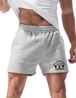 Alivebody Herren Bodybuilding Hosen Kurz mit Tasche Sporthose Baumwolle Laufshorts, 2XL: Taille 100-115 cm, Grau von palglg