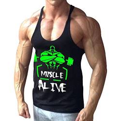 Alivebody Herren Bodybuilding Tank Top Fitness 2cm Strap Stringer Sportshirt, M: Brust 96-110 cm, Schwarz von palglg