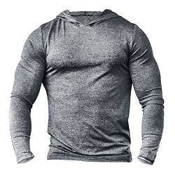 Alivebody Herren Bodybuilding Tapered Langarm Slim Fit Sweat-Shirt Muskel Hoodie Grau meliert M von palglg