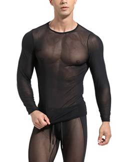 Herren Durchschauen Lange Ärmel Transparentes Netz Fitnessstudio Ausbildung Workout-T-Shirt Sexy Transparent Oberteile Clubwear Schwarz L von palglg