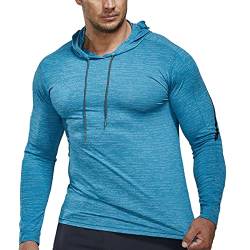 Herren Fitness Langarm Kompression Laufshirts Sport Hoodies Dry Fit Oben 21801 Blau L von palglg