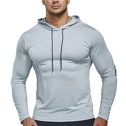 Herren Fitness Langarm Kompression Laufshirts Sport Hoodies Dry Fit Oben 21801 Grau M von palglg