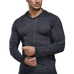 Herren Fitness Langarm Kompression Laufshirts Sport Hoodies Dry Fit Oben 21801 Schwarz L von palglg