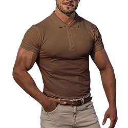 Herren Kurzarm Beiläufig Hemden T-Shirts Tee mit Poloshirts Dehnbar Baumwolle Unterhemden Braun L von palglg