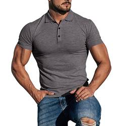 Herren Kurzarm Beiläufig Hemden T-Shirts Tee mit Poloshirts Dehnbar Baumwolle Unterhemden Dunkelgrau XL von palglg