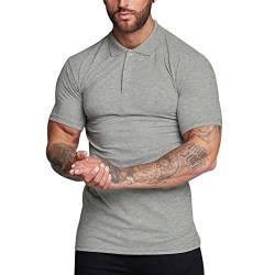 Herren Kurzarm Beiläufig Hemden T-Shirts Tee mit Poloshirts Dehnbar Baumwolle Unterhemden Hellgrau L von palglg