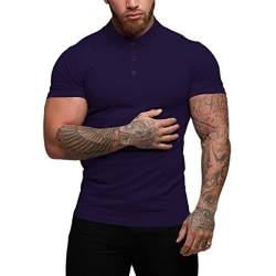 Herren Kurzarm Beiläufig Hemden T-Shirts Tee mit Poloshirts Dehnbar Baumwolle Unterhemden Navy blau XL von palglg