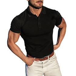 Herren Kurzarm Beiläufig Hemden T-Shirts Tee mit Poloshirts Dehnbar Baumwolle Unterhemden Schwarz L von palglg