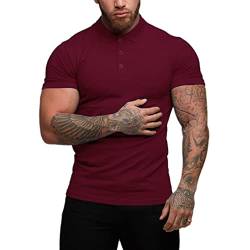 Herren Kurzarm Beiläufig Hemden T-Shirts Tee mit Poloshirts Dehnbar Baumwolle Unterhemden Weinrot L von palglg