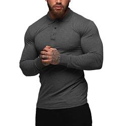 Herren Langarmshirts Beiläufig Hemden T-Shirts Tee mit Poloshirts Dehnbar Baumwolle Unterhemden Dunkelgrau M von palglg