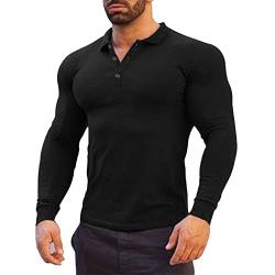 Herren Langarmshirts Beiläufig Hemden T-Shirts Tee mit Poloshirts Dehnbar Baumwolle Unterhemden Schwarz M von palglg