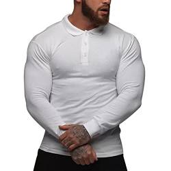 Herren Langarmshirts Beiläufig Hemden T-Shirts Tee mit Poloshirts Dehnbar Baumwolle Unterhemden Weiß L von palglg