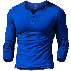 Herren Lange Henley T-Shirt Taste Knopfleiste Einfacher V-Ausschnitt Hemden Baumwolle Blau M von palglg