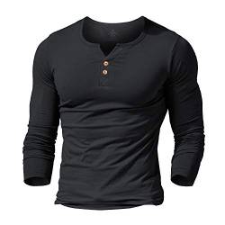 Herren Lange Henley T-Shirt Taste Knopfleiste Einfacher V-Ausschnitt Hemden Baumwolle Schwarz M von palglg