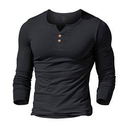 Herren Lange Henley T-Shirt Taste Knopfleiste Einfacher V-Ausschnitt Hemden Baumwolle Schwarz XL von palglg