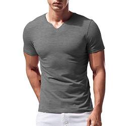 Herren Slim Fit Kurzarm Henley T-Shirt Beiläufig V-Ausschnitt Unterhemden Baumwolle Dunkelgrau Large von palglg