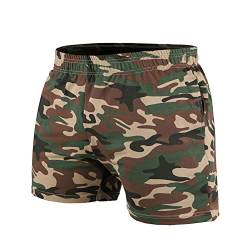 palglg Herren Bodybuilding Hosen Kurz mit Tasche Sporthose Baumwolle Laufshorts 5" Innennaht Camouflage XL von palglg