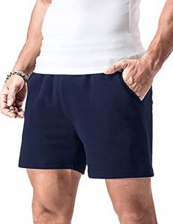 palglg Herren Bodybuilding Hosen Kurz mit Tasche Sporthose Baumwolle Laufshorts 5" Innennaht Dark Blue L von palglg