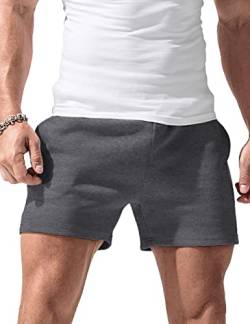 palglg Herren Bodybuilding Hosen Kurz mit Tasche Sporthose Baumwolle Laufshorts 5" Innennaht Dark Grey L von palglg