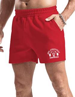 palglg Herren Bodybuilding Hosen Kurz mit Tasche Sporthose Baumwolle Laufshorts 5" Innennaht Rot XL von palglg