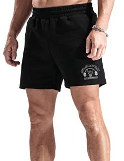 palglg Herren Bodybuilding Hosen Kurz mit Tasche Sporthose Baumwolle Laufshorts 5" Innennaht Schwarz L von palglg