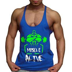 palglg Herren Bodybuilding Tank Top Fitness 2cm Strap Stringer Sportshirt Blau XL von palglg