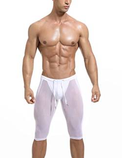 palglg Herren Durchschauen Kurze Hose Sexy Transparentes Mesh Unterwäsche Eng Trainieren Fitness Boxer Unterteile Weiß L von palglg