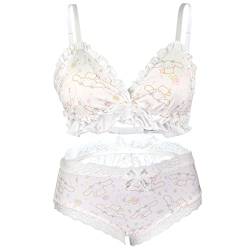 paloli Cute Lingerie Set für Frauen Erdbeere Bikini Wireless BH und Höschen 100% Baumwolle (White) von paloli