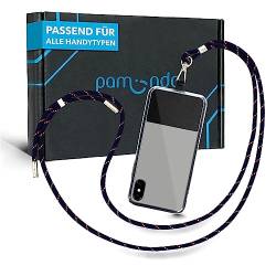 pamindo® Handykette Universal robust & sicher/Verstellbares Handyband zum Umhängen/Smartphone Band mit Einlegeplättchen/Handy Umhängeband - Blau-Rot von pamindo