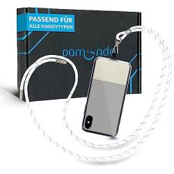 pamindo® Handykette Universal robust & sicher/Verstellbares Handyband zum Umhängen/Smartphone Band mit Einlegeplättchen/Handy Umhängeband - Weiß-Silber von pamindo