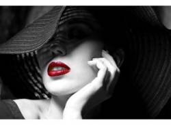 PAPERMOON Fototapete "Schwarz Weiße Frau mit roten Lippen" Tapeten Gr. B/L: 4,50 m x 2,80 m, Bahnen: 9 St., bunt Fototapeten von papermoon