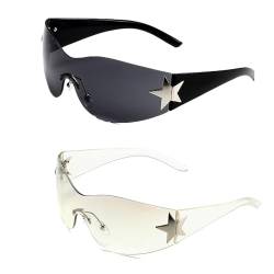 2 Stück Randlose Y2k Sonnenbrille, Punk Randlose Brille für Damen Herren, Randlose y2k Sonnenbrille fur Damen und Herren, UV Retro Punk Stilvoll Sonnenbrille für Damen und Herren von peiyee