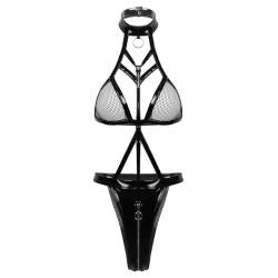 penobon Sexy Body Dessous Damen Babydoll Sexy Leder Unterwäsche Teddy Bodysuit Tiefer V-Ausschnitt Reizwäsche One Piece Erotische Lingerie Negligee von penobon